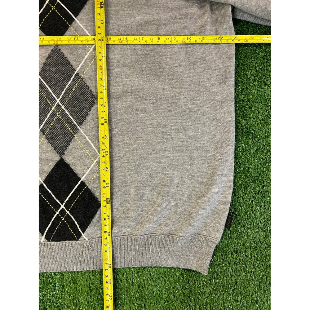 Hugo Boss Mens Argyle V-Neck Sweater Grey 100% Virgin Wool Slim Fit XXL - Picture 6 of 9